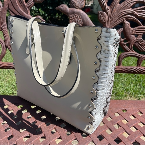 NWT Persaman NY Snake Embossed Leather Handbag Tote With Smaller Bag - Picture 8 of 14